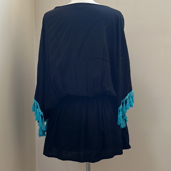 Velzera Black Embroidered Floral Coverup with Elastic Waist One Size - Picture 4 of 6